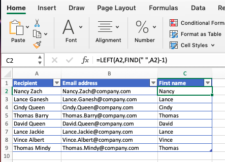 How to Extract First Names from a Full Name List in Excel