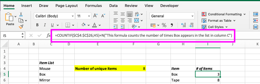 How to Add a Comment or Note Inside an Excel Formula Using N()