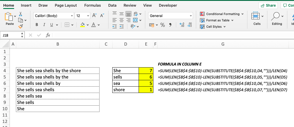 Count How Many Times a Word Appears Across a Range in Excel (Array Formula)