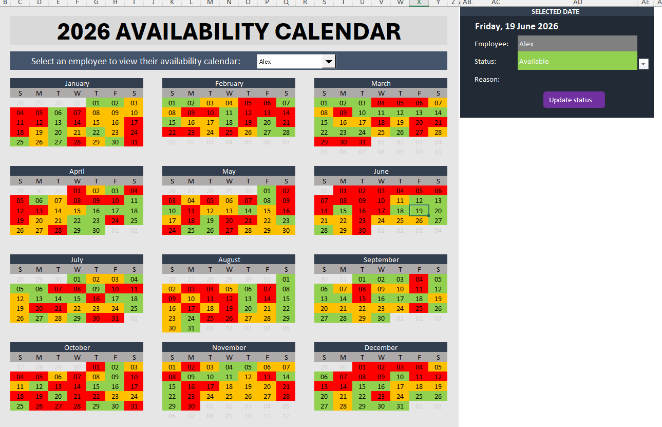 Employee Availability Calendar